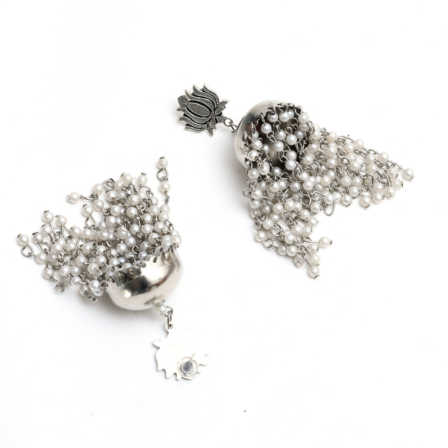 Mominos Fashion Johar Kamal Lotus Design Earrings With Pearls Jhumkas