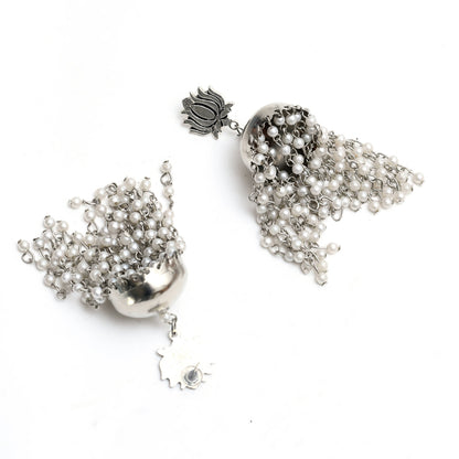 Mominos Fashion Johar Kamal Lotus Design Earrings With Pearls Jhumkas