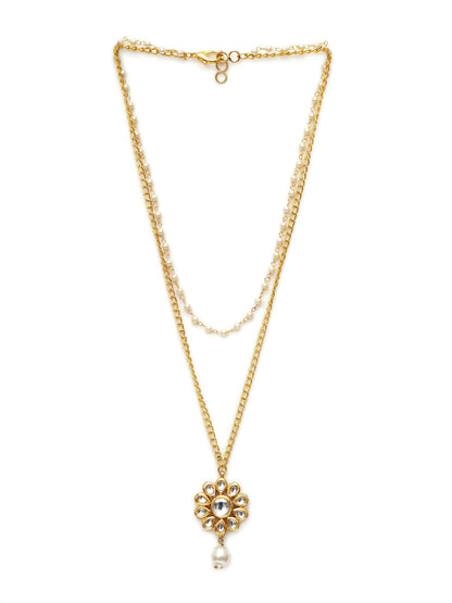 Layered Kundan and Pearl Gold Neckpiece (gold) - Ruby Raang