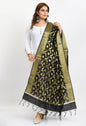 Mominos Fashion Moeza Women's Banarsi Silk Floral Woven Design Black Dupatta