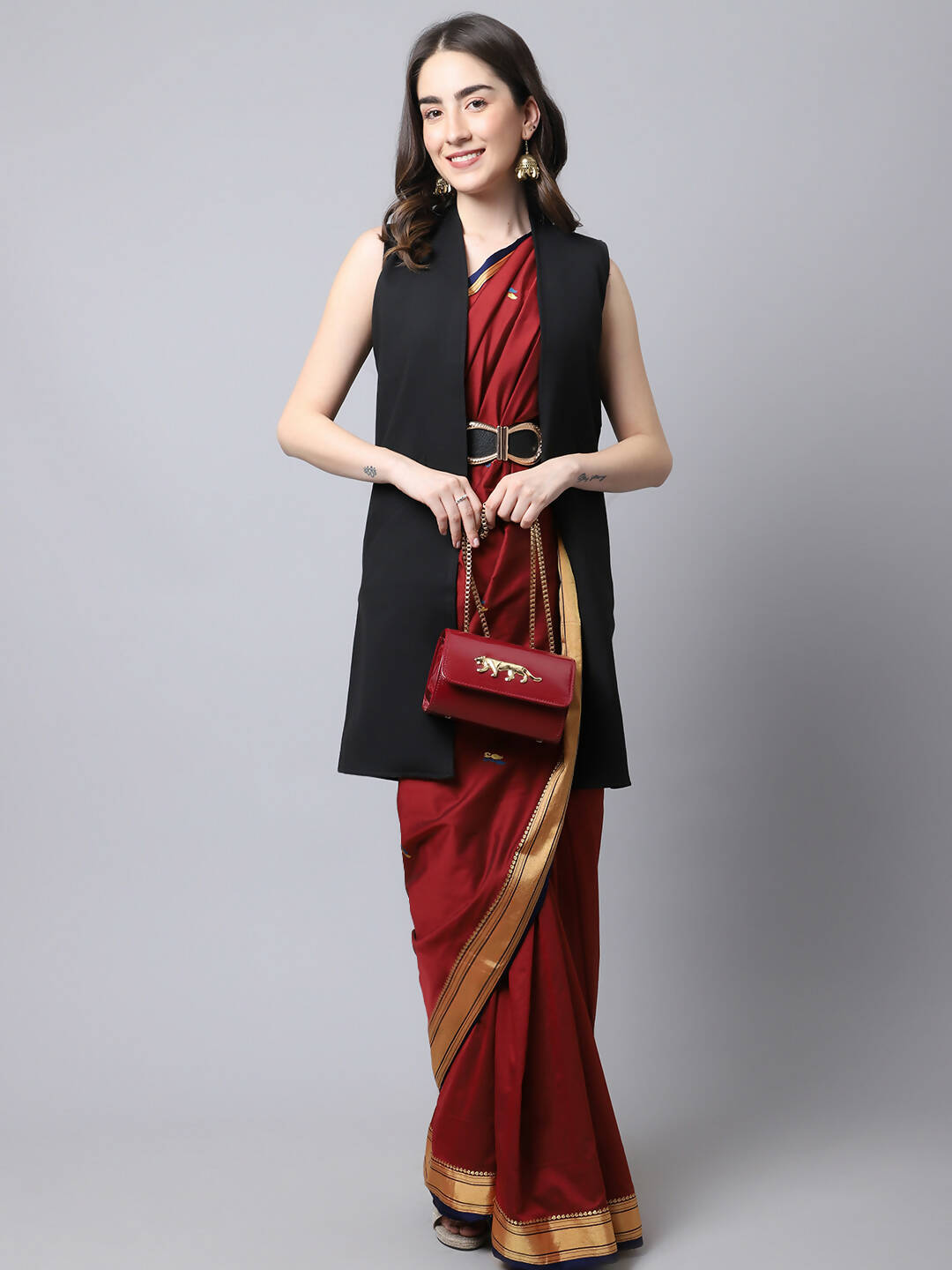 Even Apparels Black Polywool Open Front Women's Long Coat
