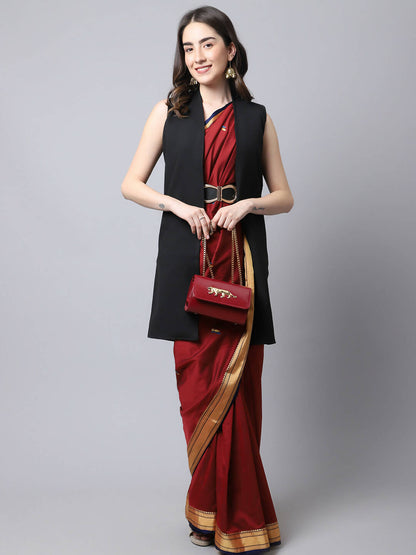 Even Apparels Black Polywool Open Front Women's Long Coat