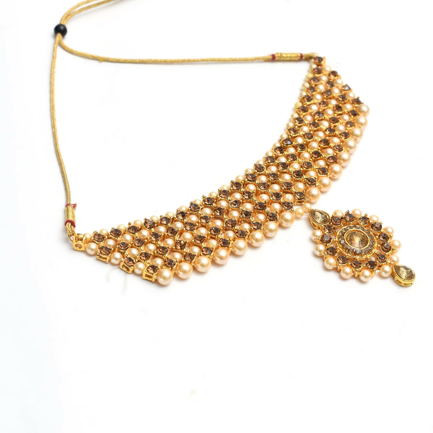 Mominos Fashion Johar Kamal Gold-Polished Brass Finish Kundan/Stone Choker For Women (Golden)