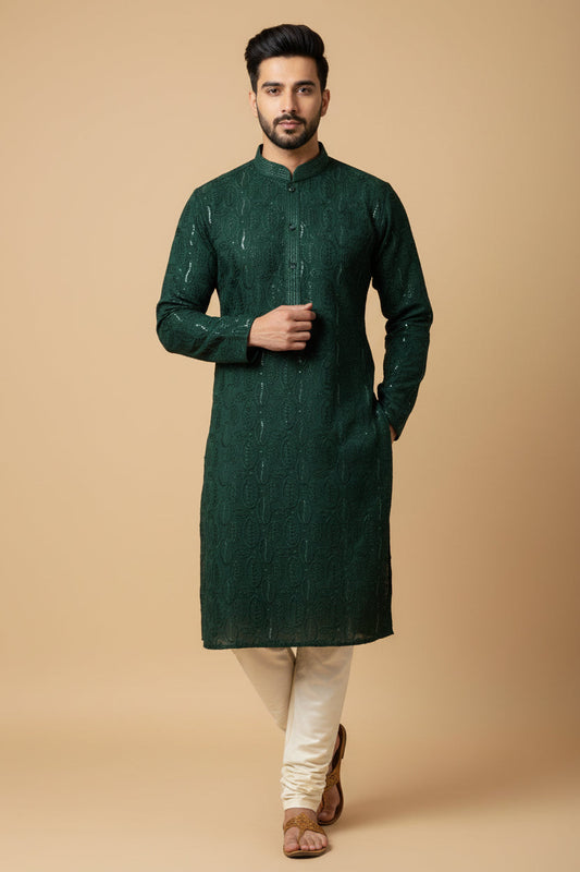 Dark green kurta set