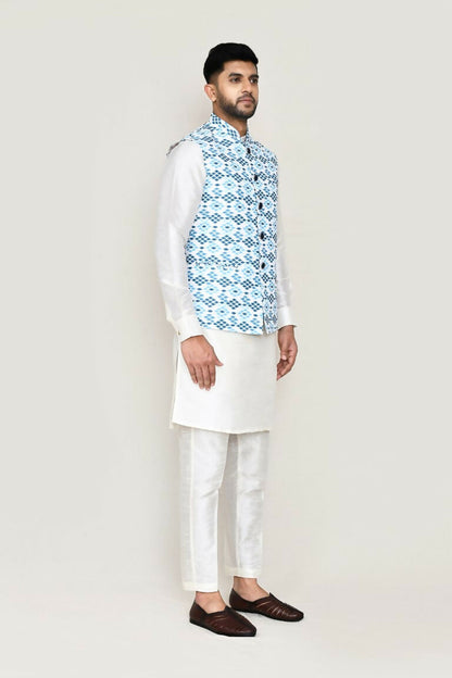 Joban Fashion White Colored Art Silk Fabric Kurta, Jacket With Straight Fit Pant