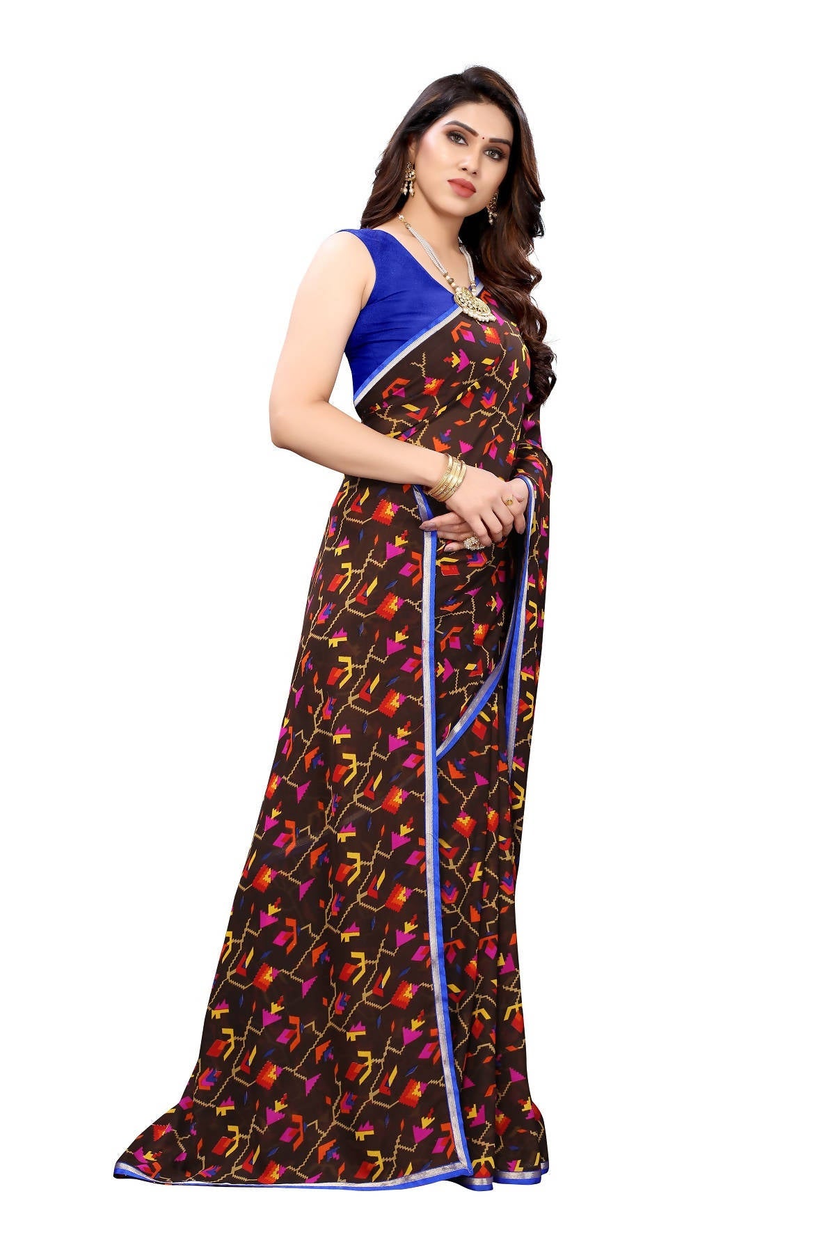 Vamika Beautiful Ethnic Fire Brown Printed With Lace Saree