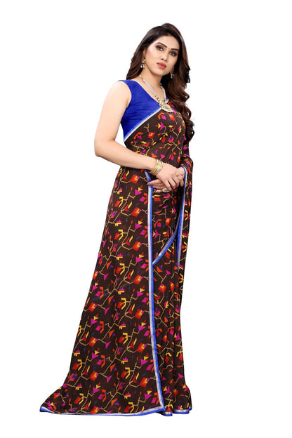Vamika Beautiful Ethnic Fire Brown Printed With Lace Saree