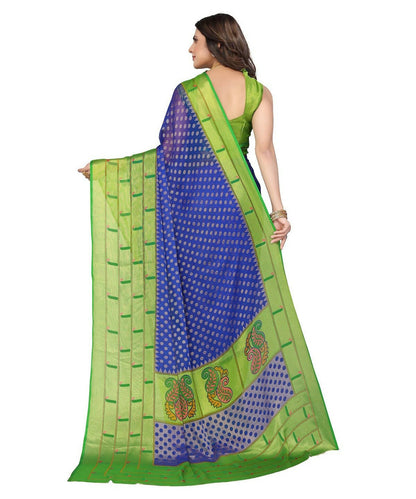 Vamika Blue Chiffon Brasso Bollywood Style Woven Saree (DIMPLE BLUE)