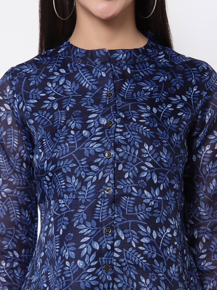 Myshka Women's Trendy Organza Printed 3/4 Sleeve Round Neck Casual Multicolor Tunic