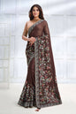 Brown Two Tone Georgette Silk Sequence Embroidered with Stone work Saree - Mohmanthan Majestica