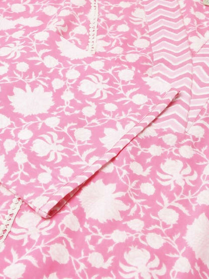 FIORRA Women's Pink Cotton A-Line Kurta Set