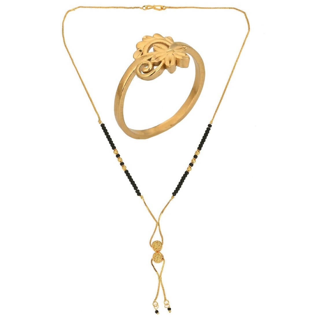 AanyaCentric Gold-Polished Mangalsutra & Ring Set