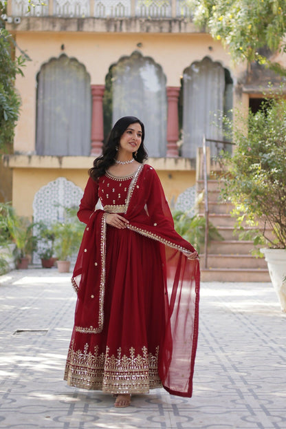 Joban Fashion Maroon Georgette Sequence Embroidery Work Kurta Set