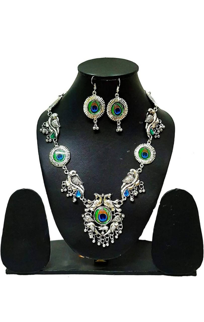 Mominos Fashion Silver-Plated Peacock Design Necklace Set Mangalsutra