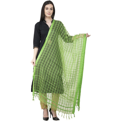 A R Silk Cotton Square Regular Dupatta Parrot Green Color Dupatta or Chunni