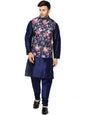 ABH Lifestyle Men's Silk Navy Blue Kurta Pyjama & Printed Nehru Jacket