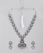 VOJ Dual Toned Oxidized Necklace With Earrings Set