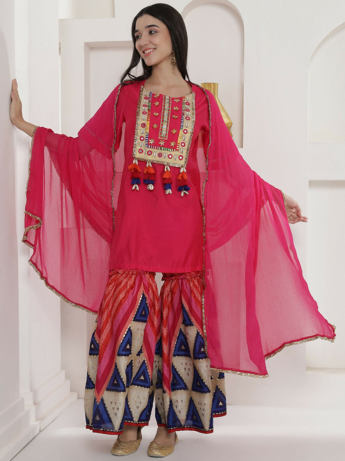 Joban Fashion Pink Kuslin Sharara Suit Set