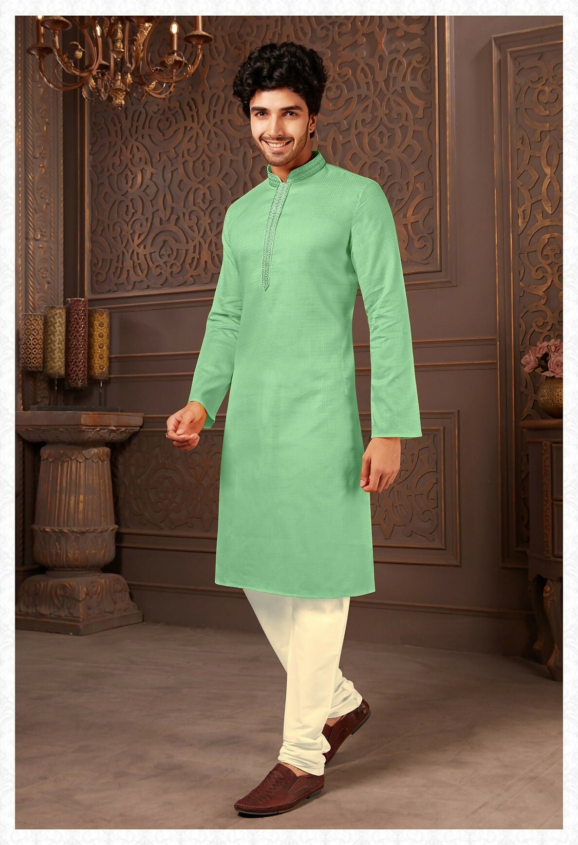 Joban Fashion C.Green Cotton Kurta Pyjama