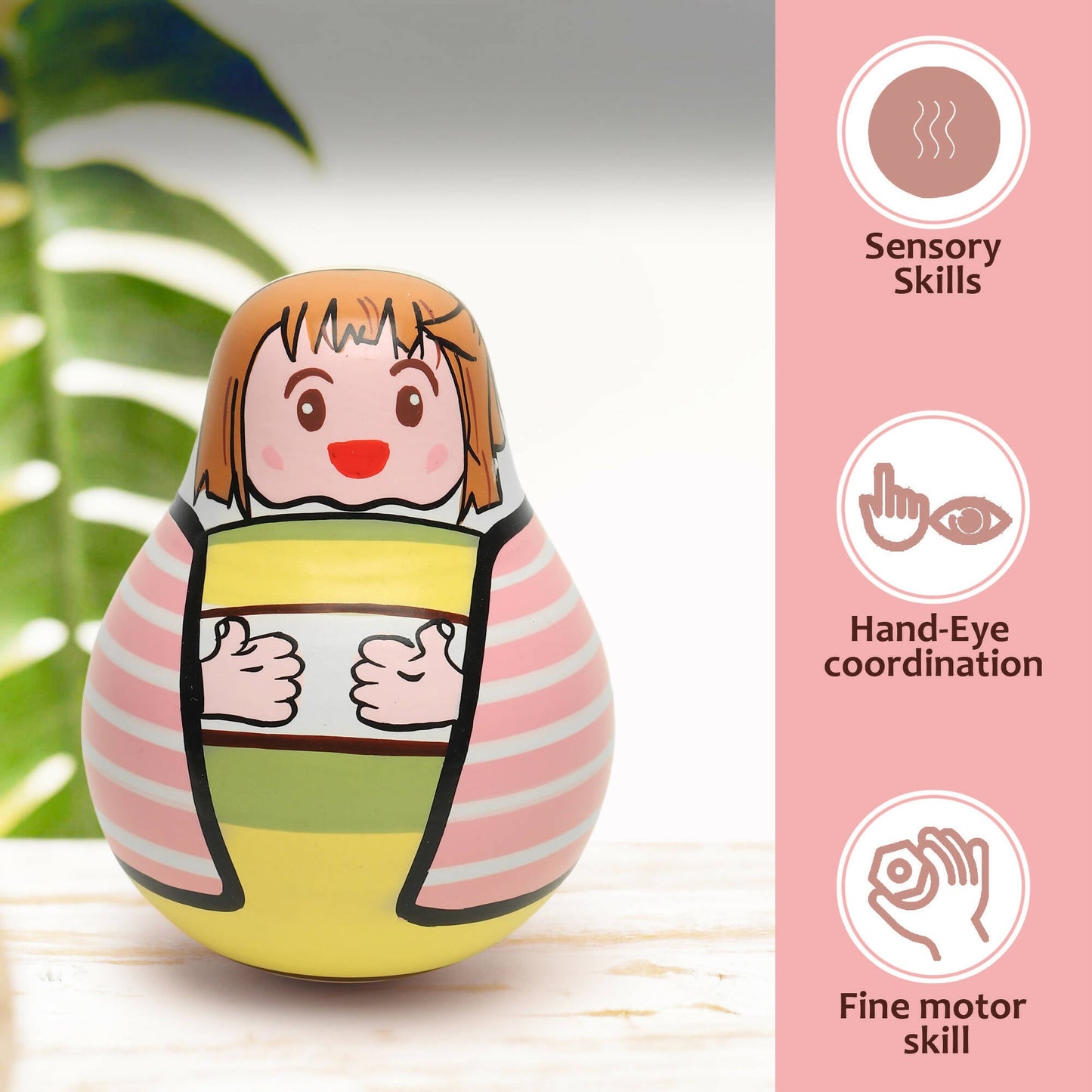 Matoyi Wobbly Doll & Pink Rabbit Pull Along & Maraca Rattle For Kids