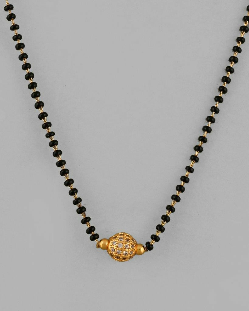 VOJ Gold-Polished AD-Studded & Beaded Mangalsutra