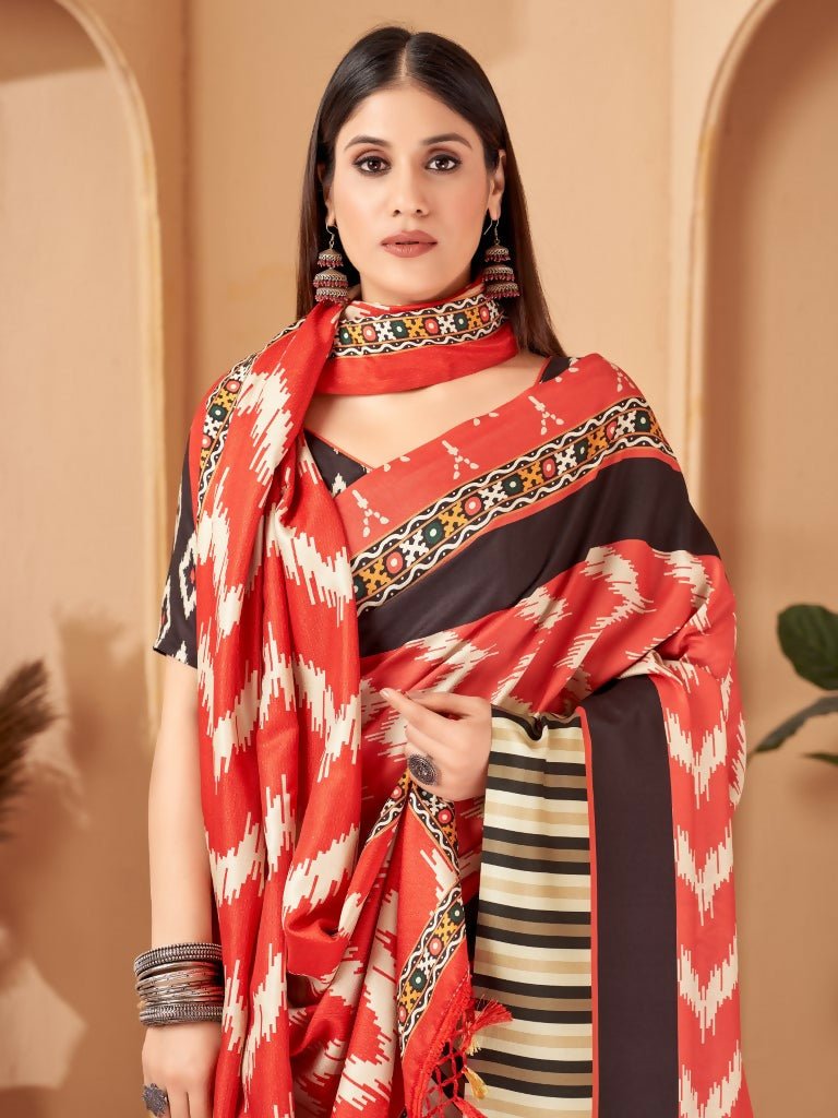 Aayaa Designer Winter Collection Printed Saree With Shawl - Multi Color