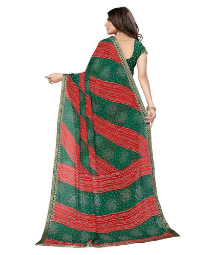 Vamika Green Georgette Printed With Lace Saree (MANYA GREEN RED)