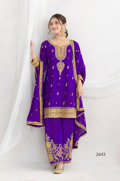 Anaita Purple Chinon Readymade Suit with Embroidery Coding & Sequence Work