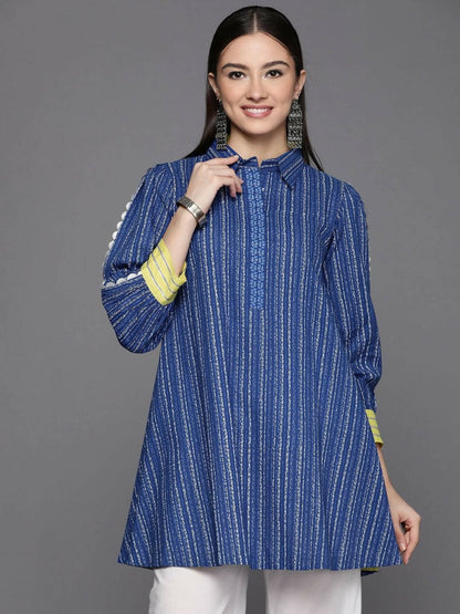 Ahalyaa Women Blue Cotton Printed Tunic