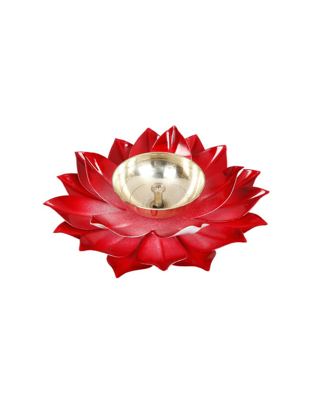 CraftVatika Red Lotus-Shaped Pooja Diya Oil Lamp