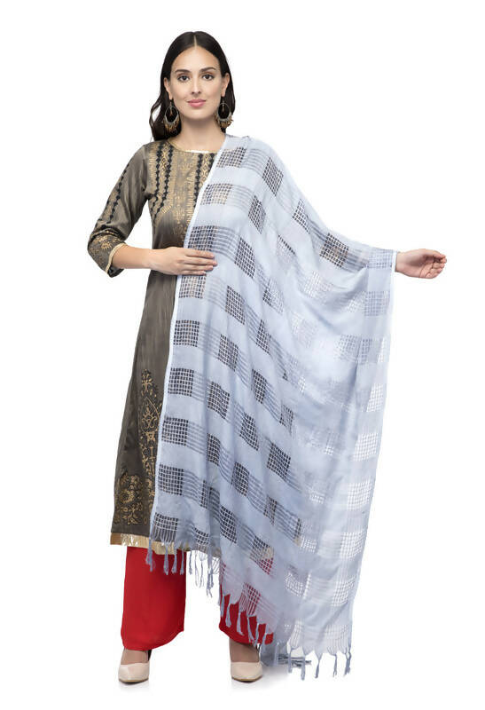Mominos Fashion Moeza Silver Grey Window Cotton Dupatta