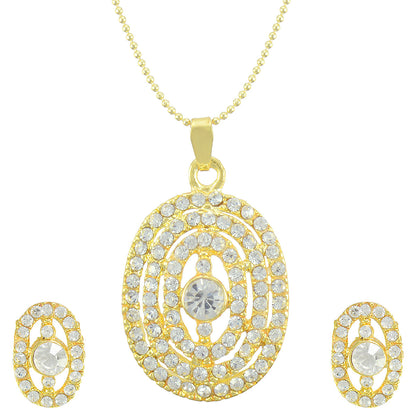 Gold-Polished Alloy Rhinestones Studded Pendant Set - The Pari