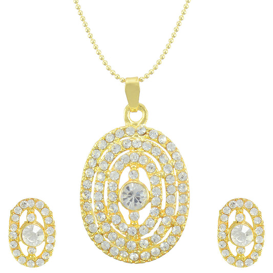 Gold-Polished Alloy Rhinestones Studded Pendant Set - The Pari