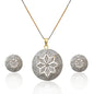 Rhodium-Plated Alloy Round Flower Engraved Ad Pendant Set - The Pari