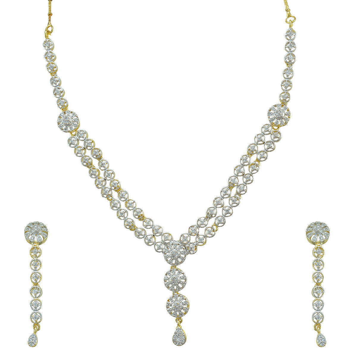 Rhodium-Plated Alloy Double Line Ad Necklace Set - The Pari