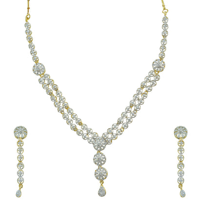 Rhodium-Plated Alloy Double Line Ad Necklace Set - The Pari