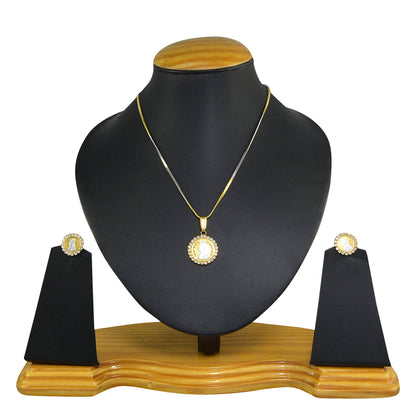 Gold-Polished Alloy Ginnin American Diamond Pendant Set - The Pari