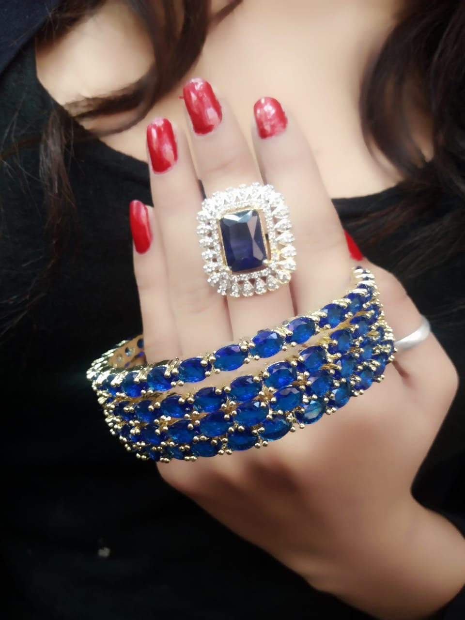 Gold-Polished Alloy American Diamond Bangles And Ring Set - The Pari