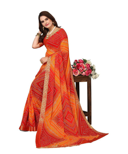 Vamika Red Georgette Printed With Lace Saree (VERA RED)