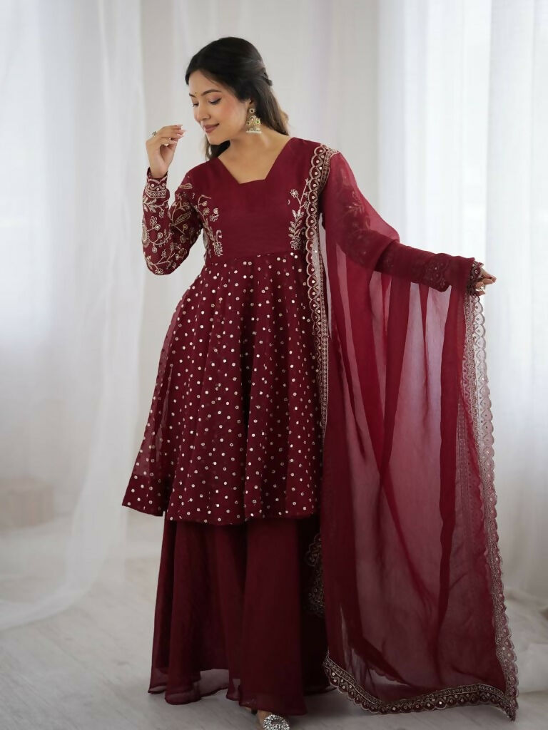 Teeya Creation Maroon Color Embroidery Work Wedding Wear Salwar Suit