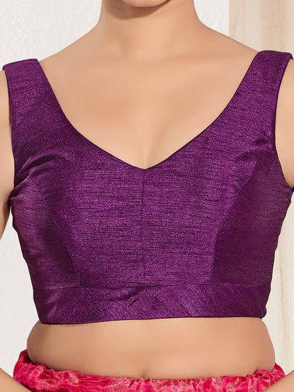 Joban Fashion Wine Mulberry Silk Padded Blouse With Round Neck Sleeveless