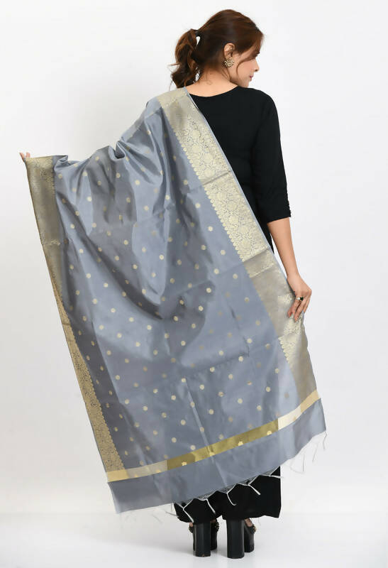 Mominos Fashion Moeza Women's Banarsi Silk Woven Design Grey Dupatta