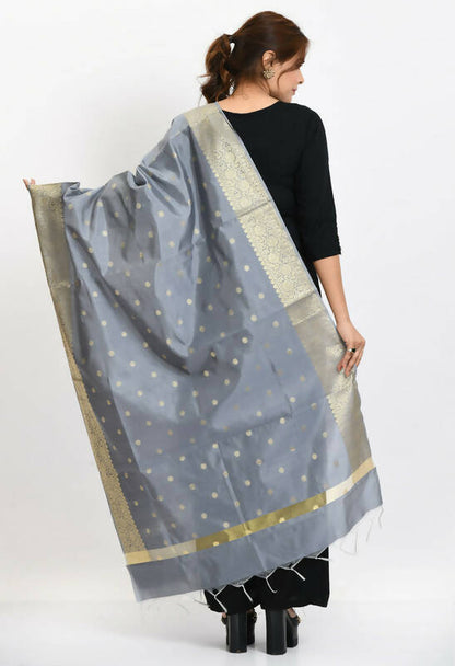 Mominos Fashion Moeza Women's Banarsi Silk Woven Design Grey Dupatta