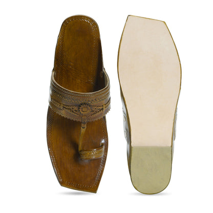 Stepsoft Men'S Olive Brown Kolhapuri Chappal | Handcrafted Leather Ethnic Slip-On Slippers