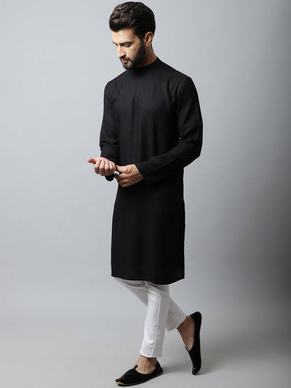 Even Apparels Black Color Linen Linen Men's Kurta With Side Placket (LN761)