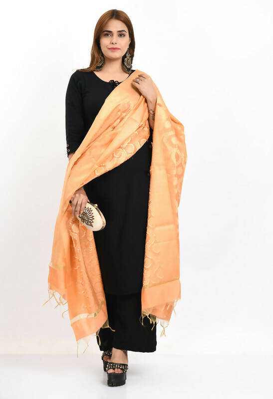 Mominos Fashion Moeza Women's Banarsi Silk All Over Woven Design Peach Dupatta