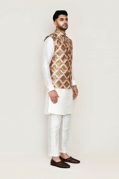 Joban Fashion White Colored Art Silk Fabric Kurta, Jacket With Straight Fit Pant