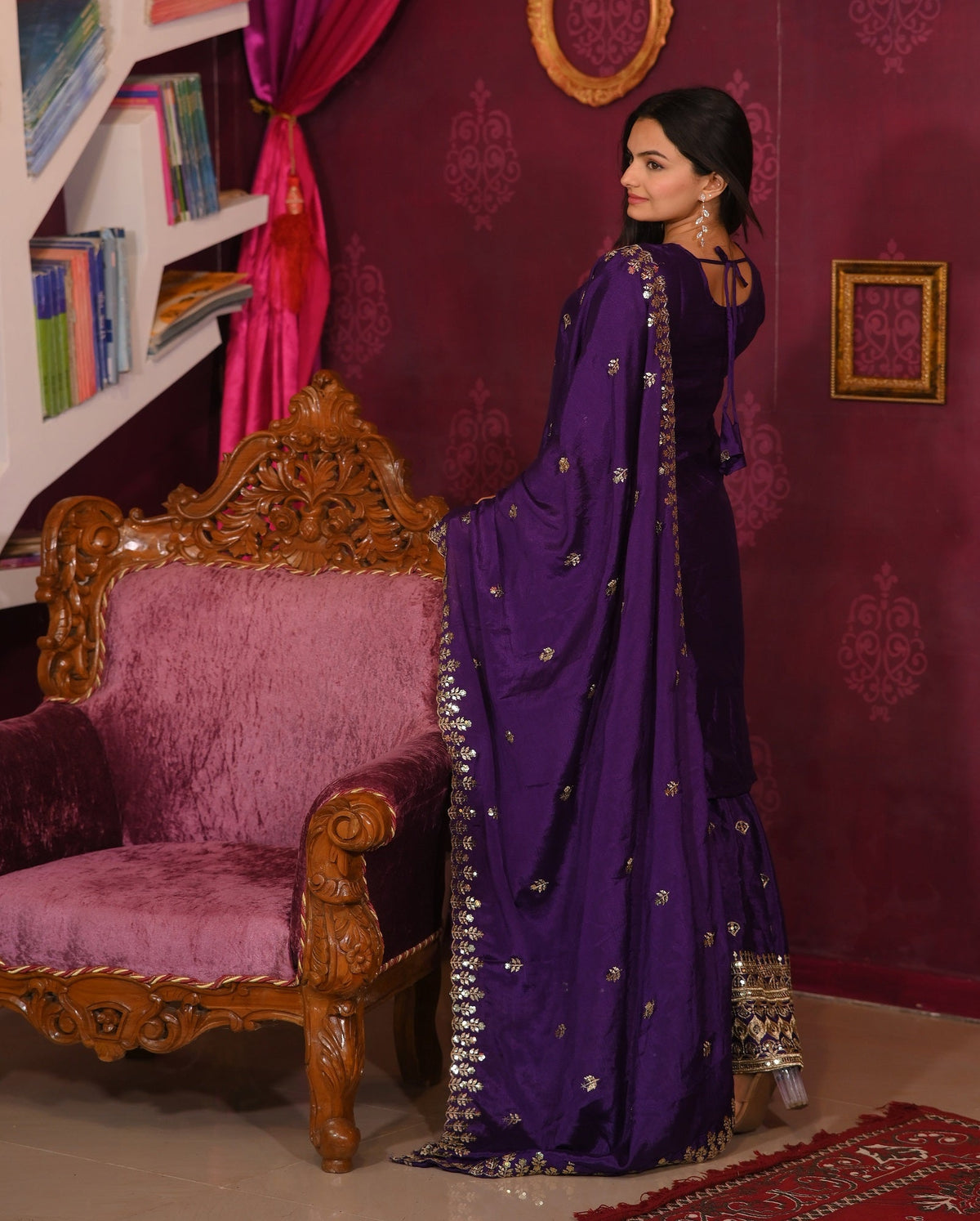 Lehenga Mart Designer Chinon Suit With Sequence Embroidered Work - Purple