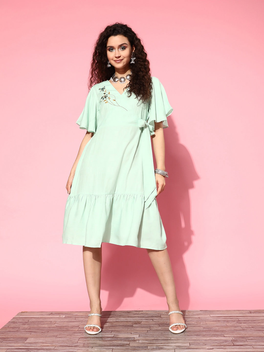 Yufta Embroidered Tiered Wrap Dress