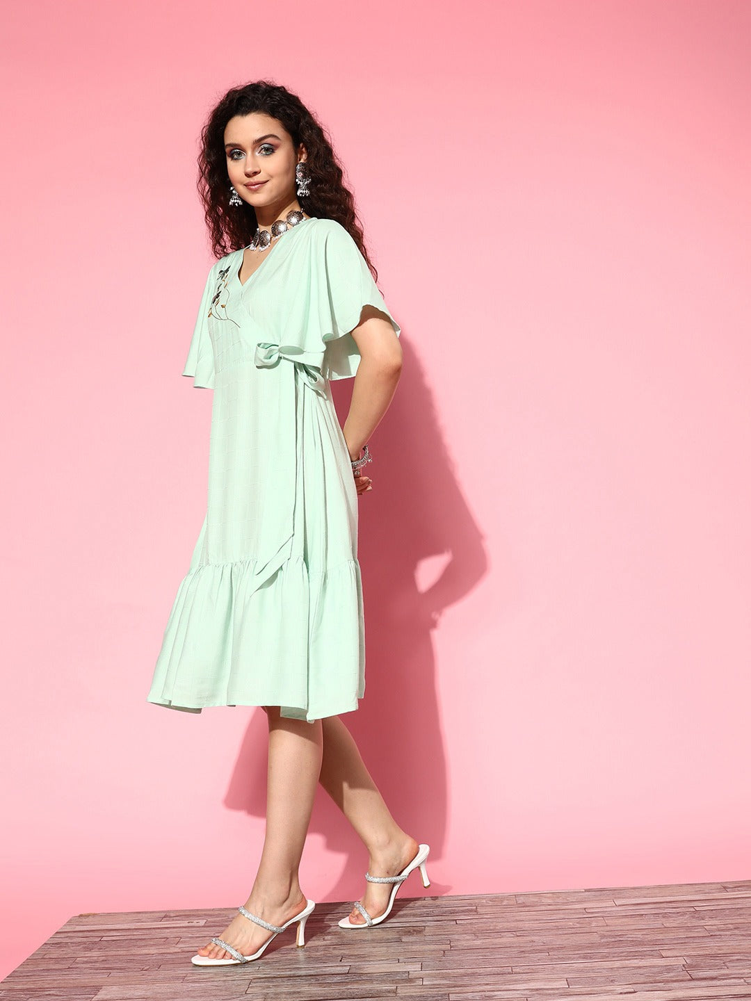 Yufta Embroidered Tiered Wrap Dress